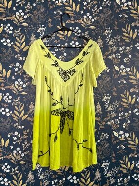 Sunflower Women’s Lime Green Embroidered Flutter Sleeve Top Free Size